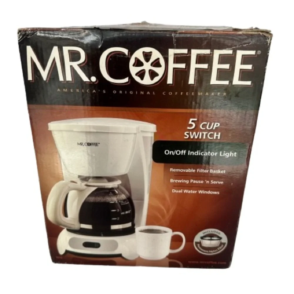 Mr. Coffee 5 Cup Coffeemaker White Open Box Complete Brewing Pause On And Off